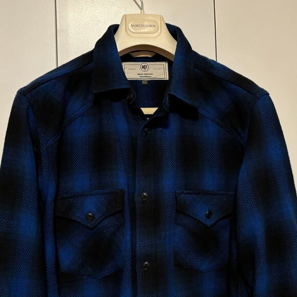 Rogue Territory Blue Herringbone Heavy HB Plaid Western Shirt - L/XL - Picture 3 of 10